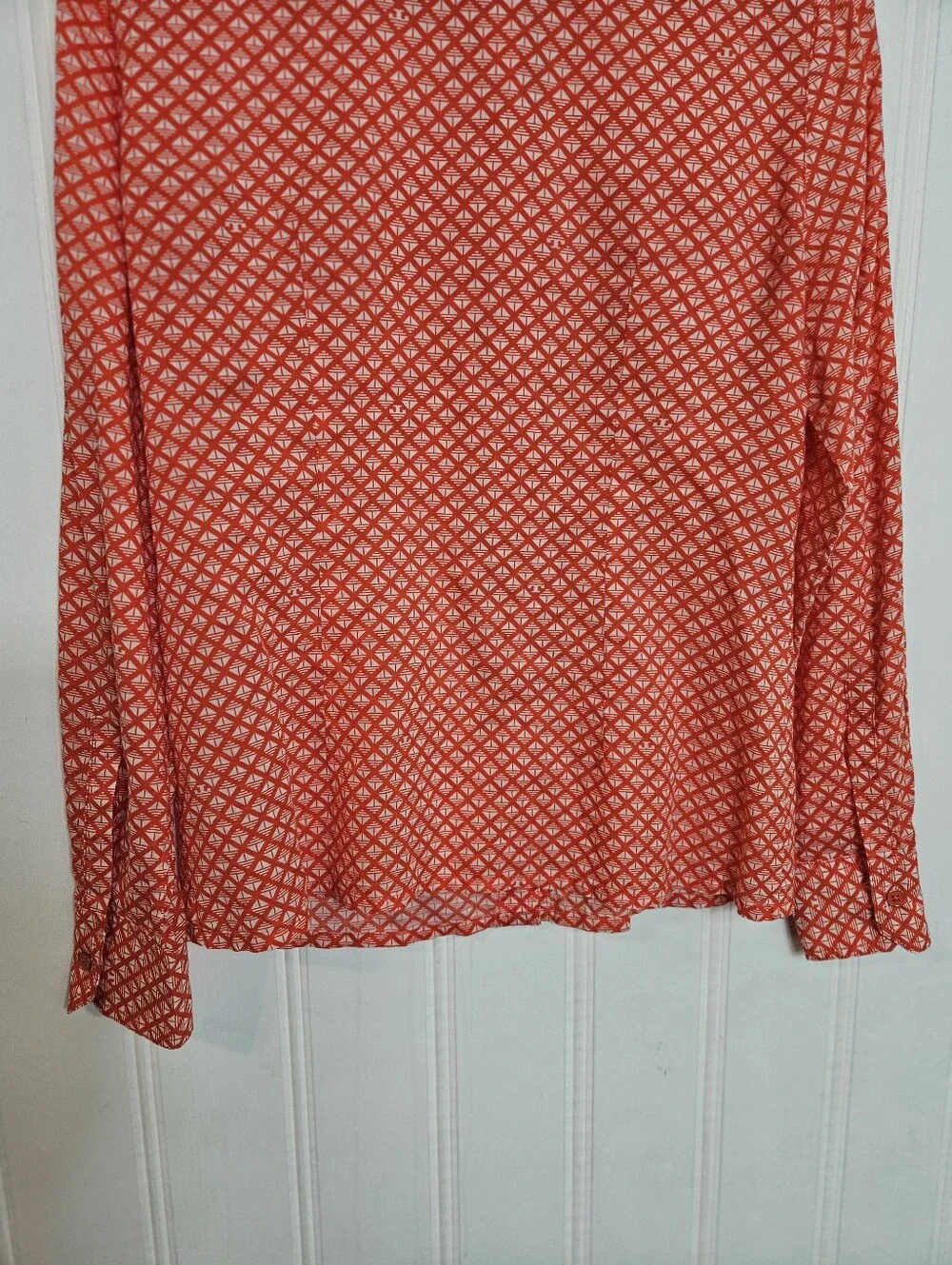 Tory Burch Brigitte Blouse 6 Checkerboard Roll Tab Utility Cotton Orange White